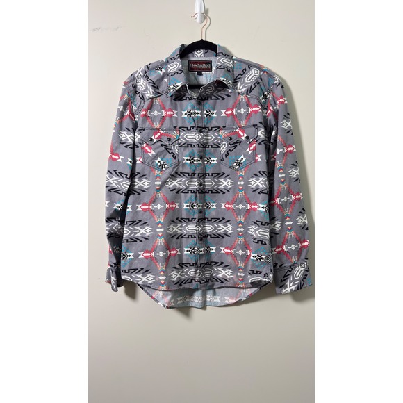 Rock & Roll Cowboy Other - Rock & Roll Cowboy Shirt Gray Southwestern Geometric Western Mens Large B2S2315